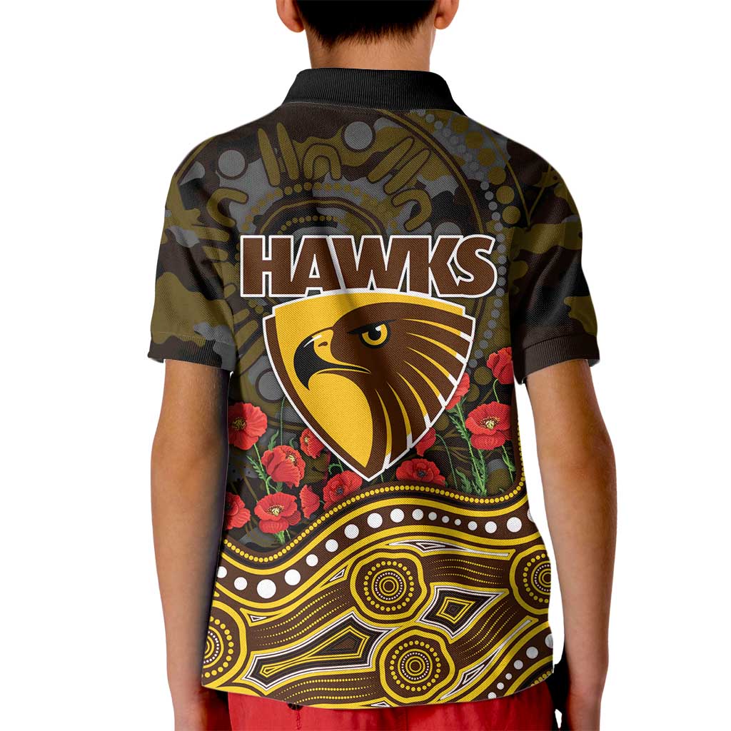 Hawthorn Hawks ANZAC Day Kid Polo Shirt Indigenous Dot Art with Poppy Flower Tribute