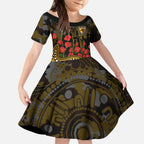 Hawthorn Hawks ANZAC Day Kid Short Sleeve Dress Indigenous Dot Art with Poppy Flower Tribute