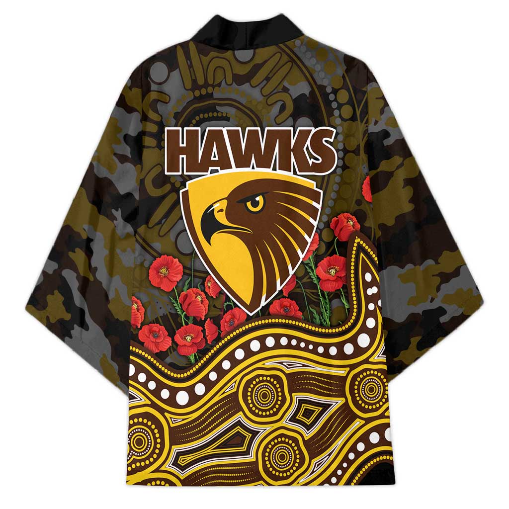 Hawthorn Hawks ANZAC Day Kimono Indigenous Dot Art with Poppy Flower Tribute