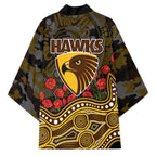 Hawthorn Hawks ANZAC Day Kimono Indigenous Dot Art with Poppy Flower Tribute