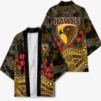 Hawthorn Hawks ANZAC Day Kimono Indigenous Dot Art with Poppy Flower Tribute