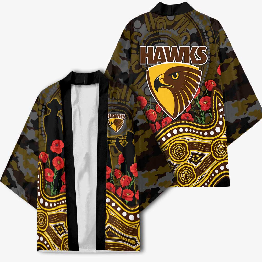Hawthorn Hawks ANZAC Day Kimono Indigenous Dot Art with Poppy Flower Tribute