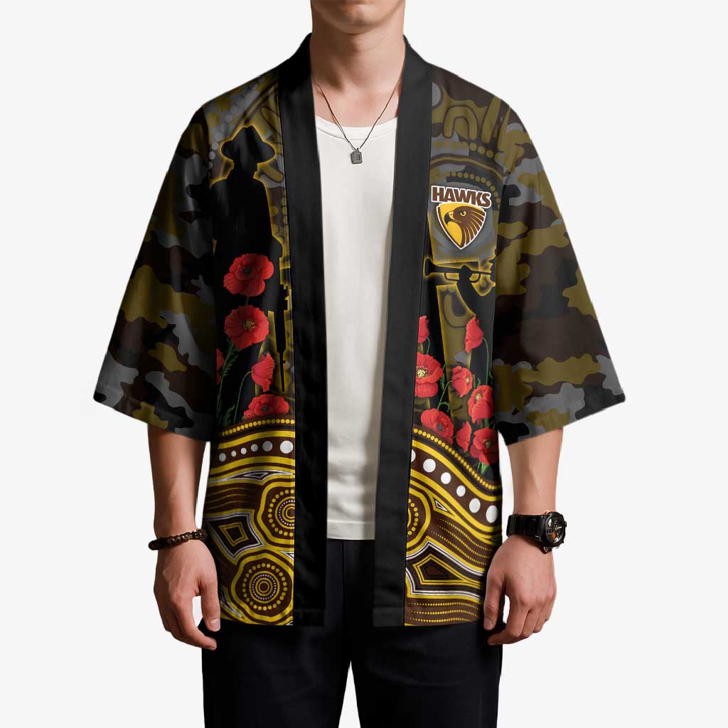 Hawthorn Hawks ANZAC Day Kimono Indigenous Dot Art with Poppy Flower Tribute