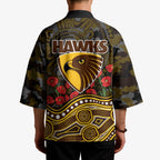 Hawthorn Hawks ANZAC Day Kimono Indigenous Dot Art with Poppy Flower Tribute