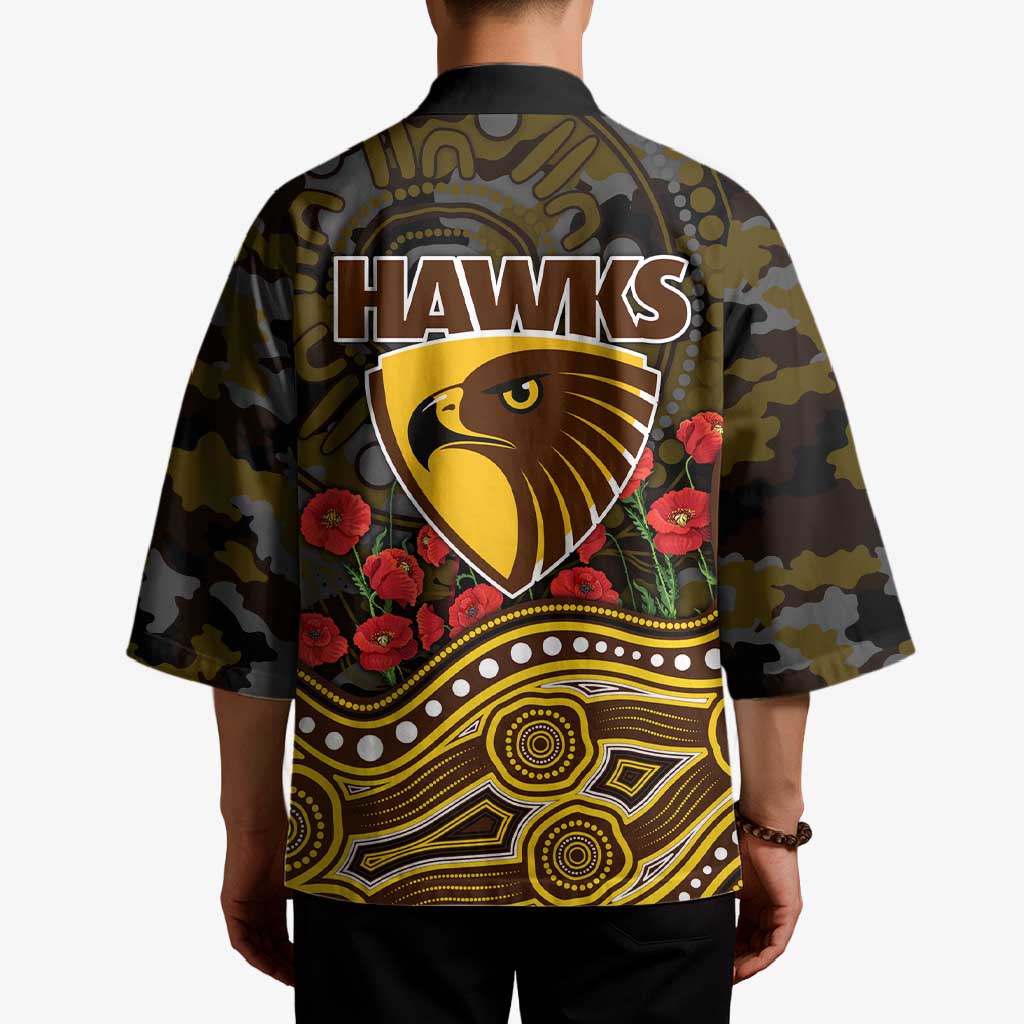Hawthorn Hawks ANZAC Day Kimono Indigenous Dot Art with Poppy Flower Tribute