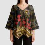 Hawthorn Hawks ANZAC Day Kimono Sleeve Blouse Indigenous Dot Art with Poppy Flower Tribute