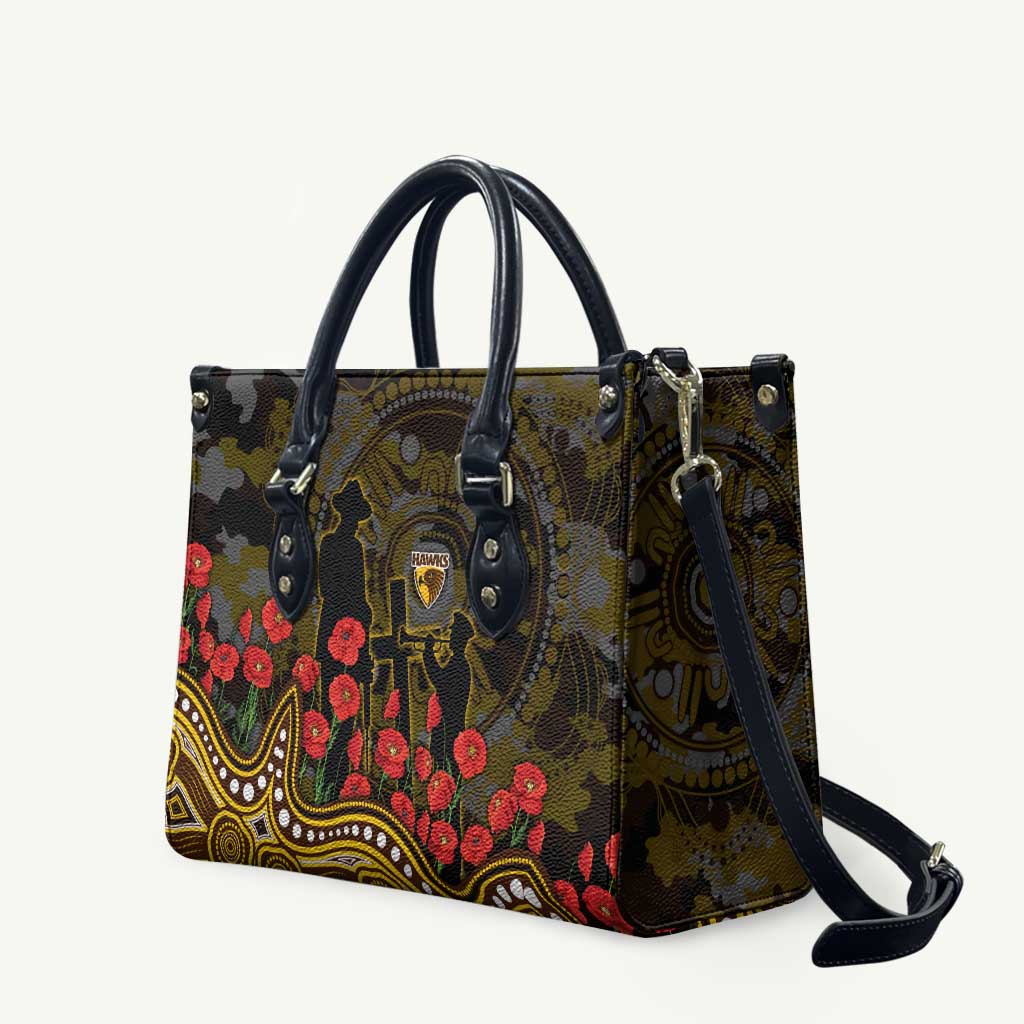 Hawthorn Hawks ANZAC Day Leather Bag Indigenous Dot Art with Poppy Flower Tribute