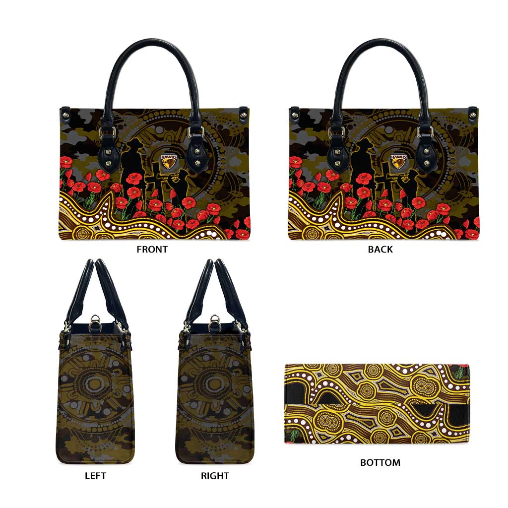 Hawthorn Hawks ANZAC Day Leather Bag Indigenous Dot Art with Poppy Flower Tribute