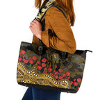 Hawthorn Hawks ANZAC Day Leather Tote Bag Indigenous Dot Art with Poppy Flower Tribute