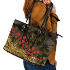 Hawthorn Hawks ANZAC Day Leather Tote Bag Indigenous Dot Art with Poppy Flower Tribute
