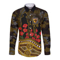 Hawthorn Hawks ANZAC Day Long Sleeve Button Shirt Indigenous Dot Art with Poppy Flower Tribute