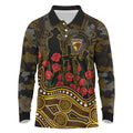 Hawthorn Hawks ANZAC Day Long Sleeve Polo Shirt Indigenous Dot Art with Poppy Flower Tribute