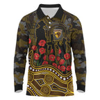 Hawthorn Hawks ANZAC Day Long Sleeve Polo Shirt Indigenous Dot Art with Poppy Flower Tribute