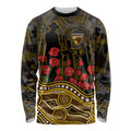 Hawthorn Hawks ANZAC Day Long Sleeve Shirt Indigenous Dot Art with Poppy Flower Tribute