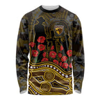 Hawthorn Hawks ANZAC Day Long Sleeve Shirt Indigenous Dot Art with Poppy Flower Tribute