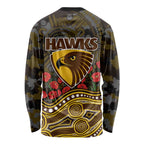 Hawthorn Hawks ANZAC Day Long Sleeve Shirt Indigenous Dot Art with Poppy Flower Tribute