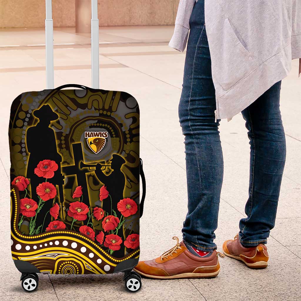 Hawthorn Hawks ANZAC Day Luggage Cover Indigenous Dot Art with Poppy Flower Tribute