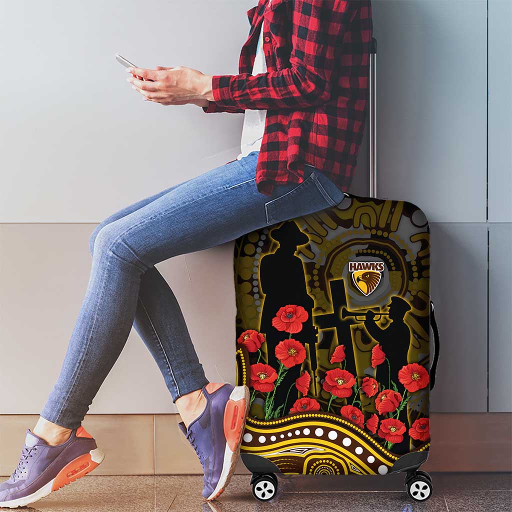 Hawthorn Hawks ANZAC Day Luggage Cover Indigenous Dot Art with Poppy Flower Tribute