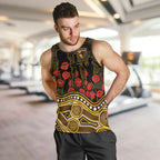 Hawthorn Hawks ANZAC Day Men Tank Top Indigenous Dot Art with Poppy Flower Tribute
