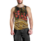 Hawthorn Hawks ANZAC Day Men Tank Top Indigenous Dot Art with Poppy Flower Tribute