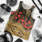 Hawthorn Hawks ANZAC Day Men Tank Top Indigenous Dot Art with Poppy Flower Tribute