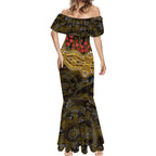 Hawthorn Hawks ANZAC Day Mermaid Dress Indigenous Dot Art with Poppy Flower Tribute