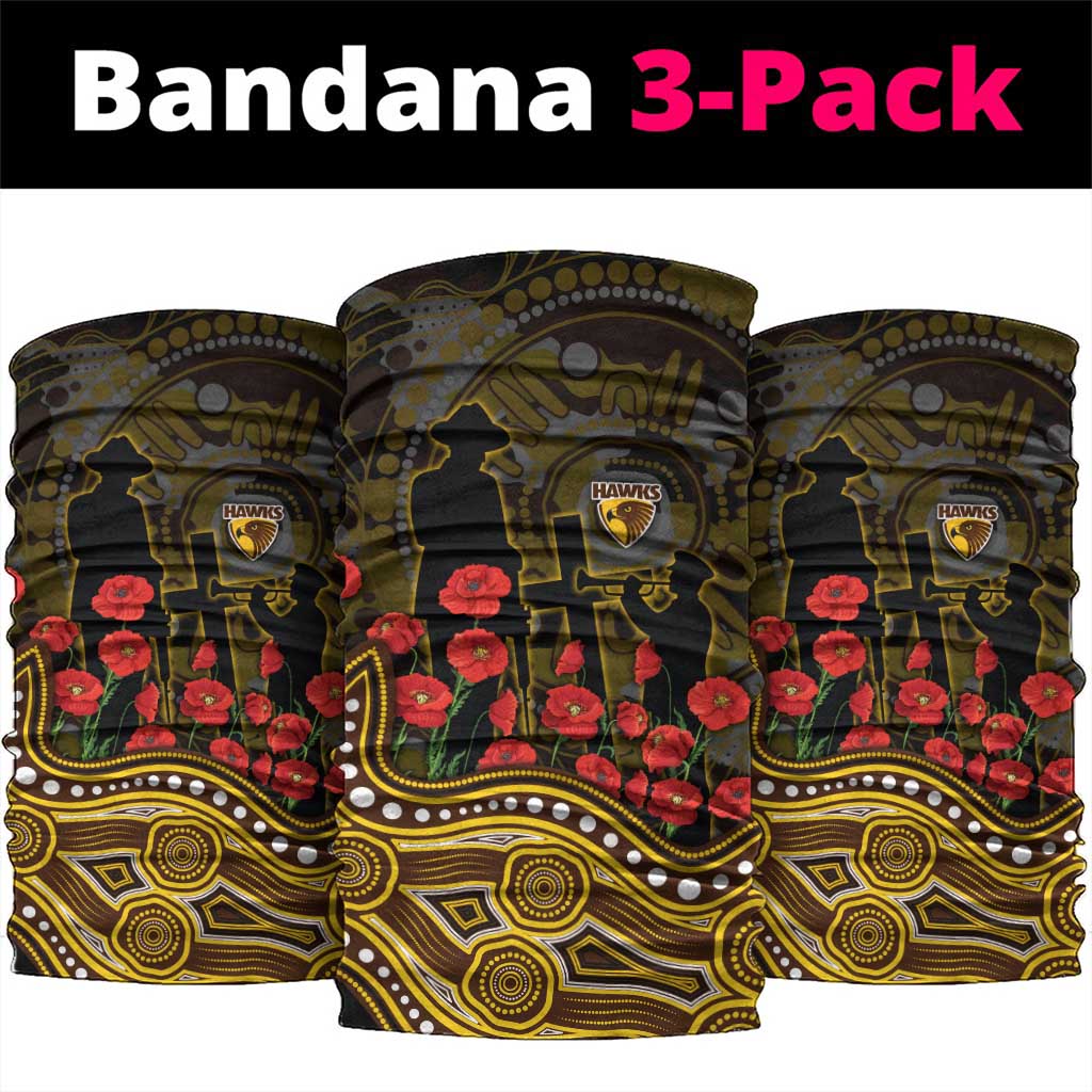 Hawthorn Hawks ANZAC Day Neck Gaiter Indigenous Dot Art with Poppy Flower Tribute