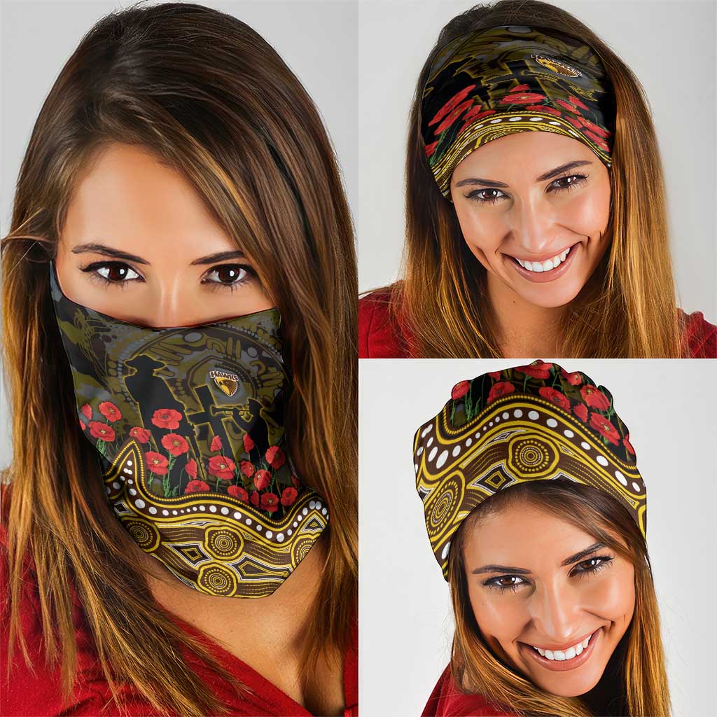 Hawthorn Hawks ANZAC Day Neck Gaiter Indigenous Dot Art with Poppy Flower Tribute
