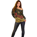 Hawthorn Hawks ANZAC Day Off Shoulder Sweater Indigenous Dot Art with Poppy Flower Tribute