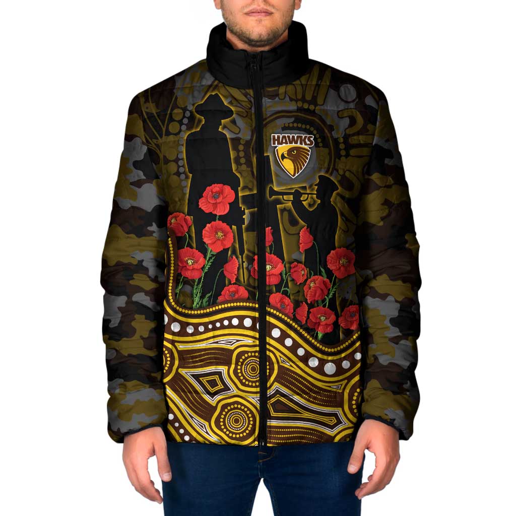 Hawthorn Hawks ANZAC Day Padded Jacket Indigenous Dot Art with Poppy Flower Tribute