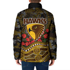 Hawthorn Hawks ANZAC Day Padded Jacket Indigenous Dot Art with Poppy Flower Tribute