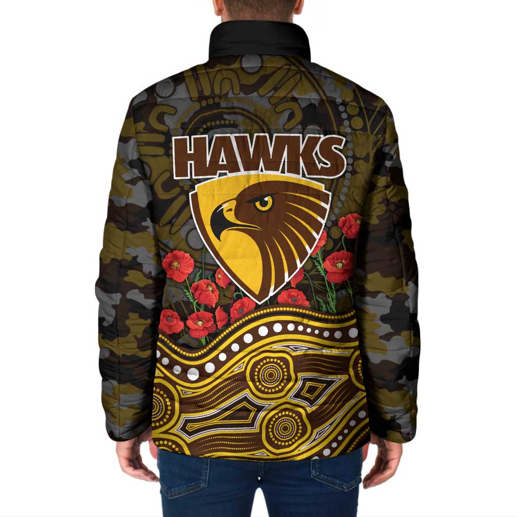 Hawthorn Hawks ANZAC Day Padded Jacket Indigenous Dot Art with Poppy Flower Tribute