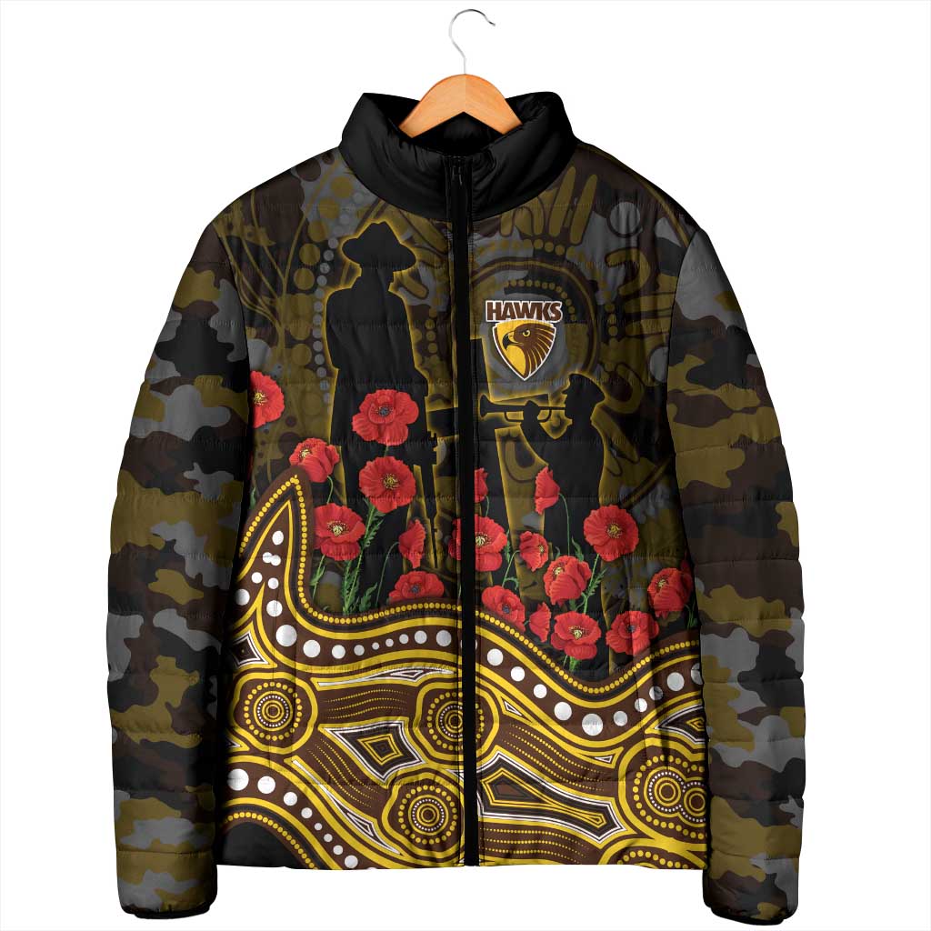 Hawthorn Hawks ANZAC Day Padded Jacket Indigenous Dot Art with Poppy Flower Tribute