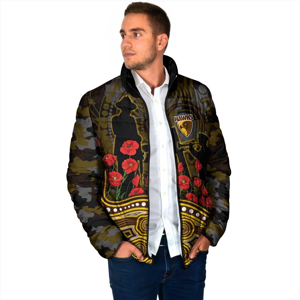 Hawthorn Hawks ANZAC Day Padded Jacket Indigenous Dot Art with Poppy Flower Tribute