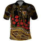 Hawthorn Hawks ANZAC Day Polo Shirt Indigenous Dot Art with Poppy Flower Tribute