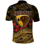 Hawthorn Hawks ANZAC Day Polo Shirt Indigenous Dot Art with Poppy Flower Tribute