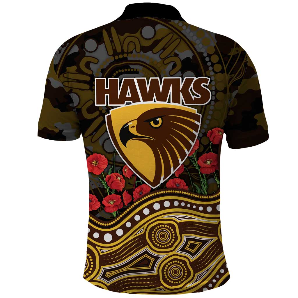 Hawthorn Hawks ANZAC Day Polo Shirt Indigenous Dot Art with Poppy Flower Tribute