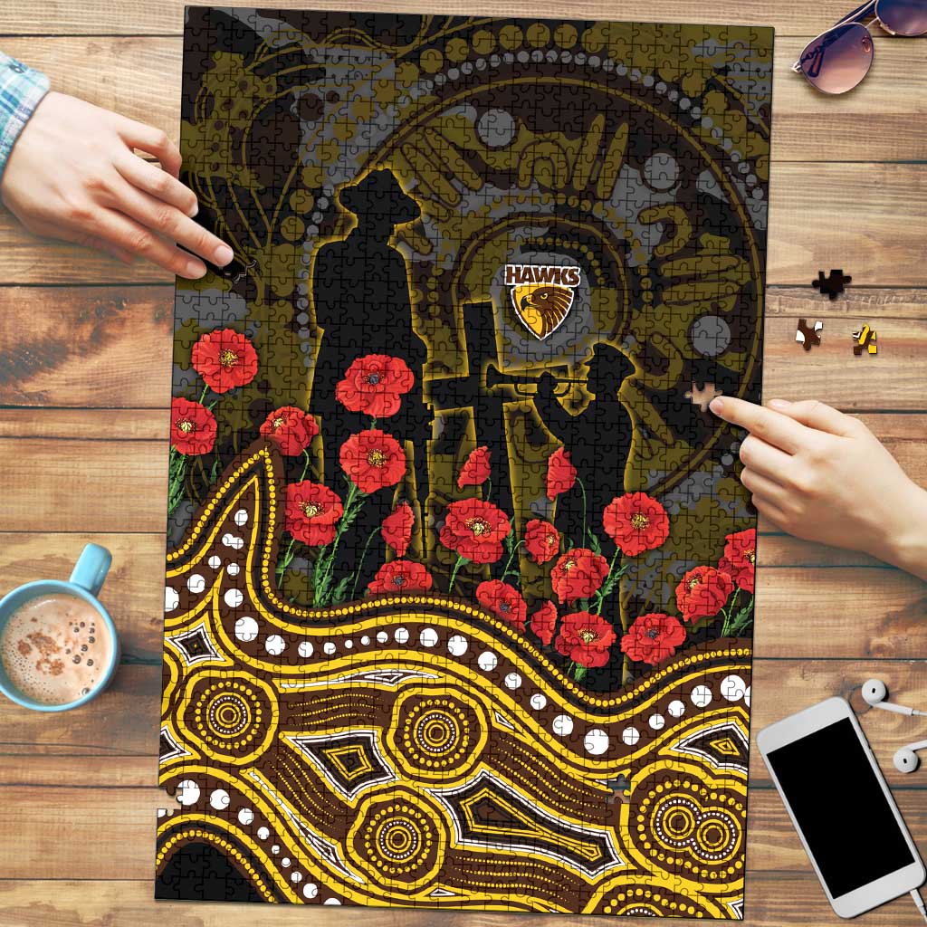 Hawthorn Hawks ANZAC Day Puzzle Indigenous Dot Art with Poppy Flower Tribute