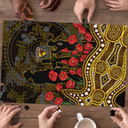 Hawthorn Hawks ANZAC Day Puzzle Indigenous Dot Art with Poppy Flower Tribute