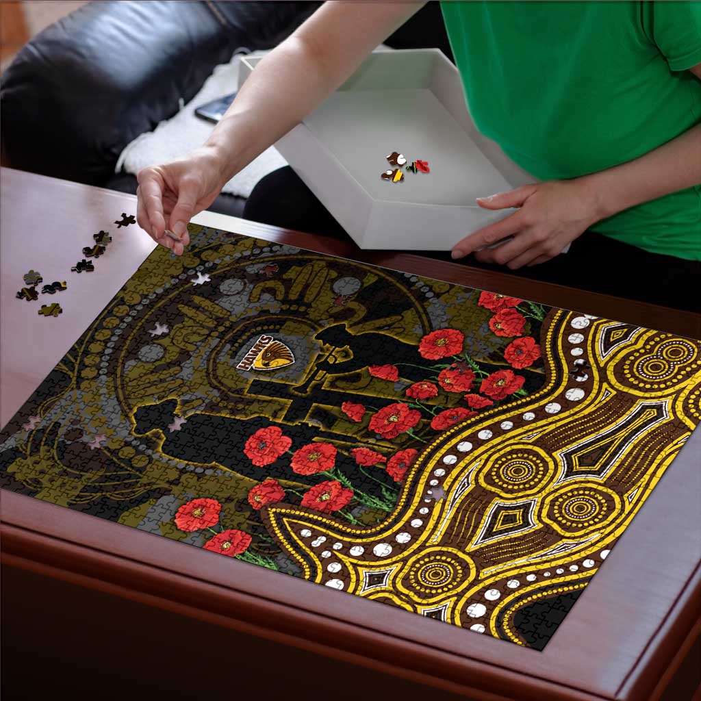 Hawthorn Hawks ANZAC Day Puzzle Indigenous Dot Art with Poppy Flower Tribute