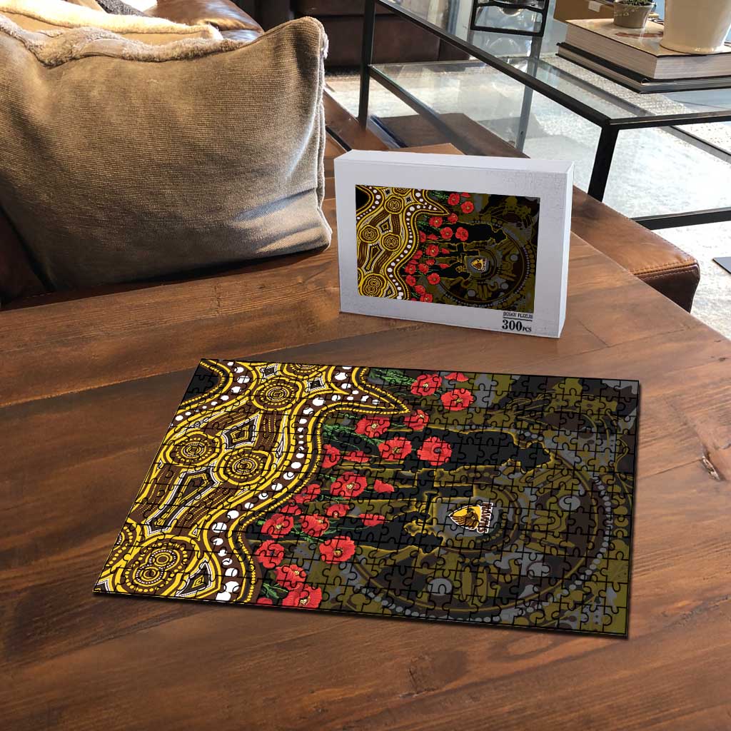 Hawthorn Hawks ANZAC Day Puzzle Indigenous Dot Art with Poppy Flower Tribute