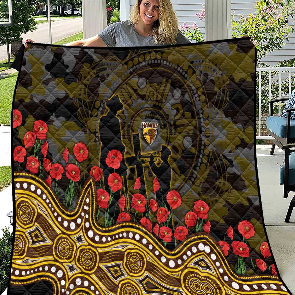 Hawthorn Hawks ANZAC Day Quilt Indigenous Dot Art with Poppy Flower Tribute