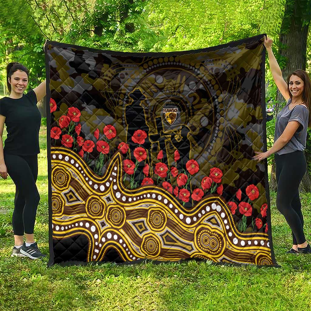 Hawthorn Hawks ANZAC Day Quilt Indigenous Dot Art with Poppy Flower Tribute