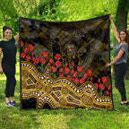 Hawthorn Hawks ANZAC Day Quilt Indigenous Dot Art with Poppy Flower Tribute