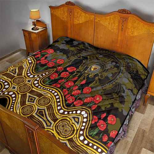 Hawthorn Hawks ANZAC Day Quilt Indigenous Dot Art with Poppy Flower Tribute