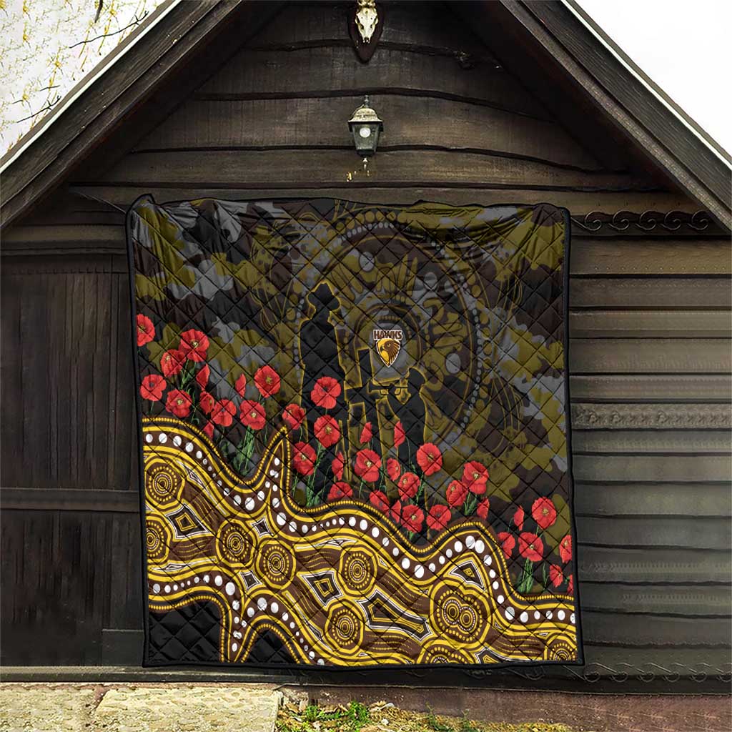 Hawthorn Hawks ANZAC Day Quilt Indigenous Dot Art with Poppy Flower Tribute