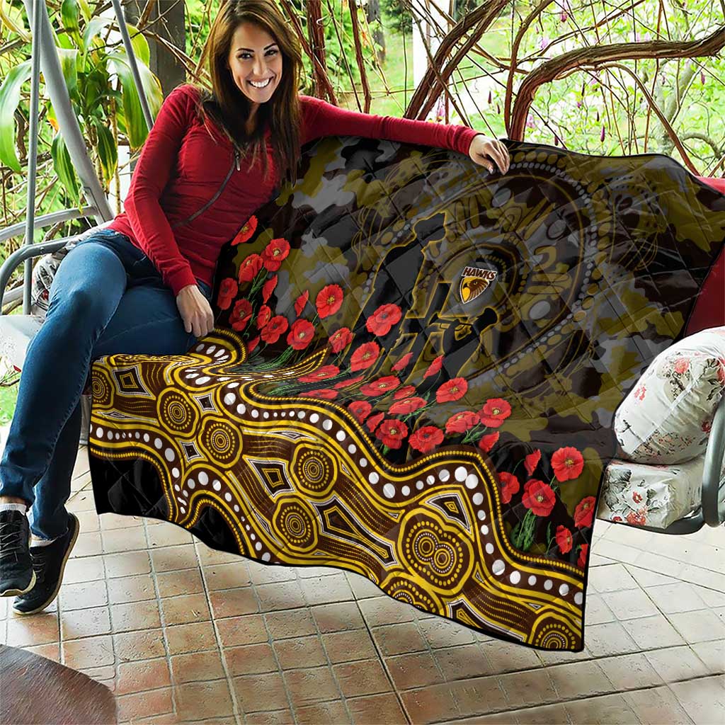 Hawthorn Hawks ANZAC Day Quilt Indigenous Dot Art with Poppy Flower Tribute