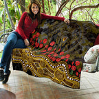 Hawthorn Hawks ANZAC Day Quilt Indigenous Dot Art with Poppy Flower Tribute