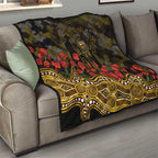 Hawthorn Hawks ANZAC Day Quilt Indigenous Dot Art with Poppy Flower Tribute