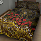 Hawthorn Hawks ANZAC Day Quilt Bed Set Indigenous Dot Art with Poppy Flower Tribute